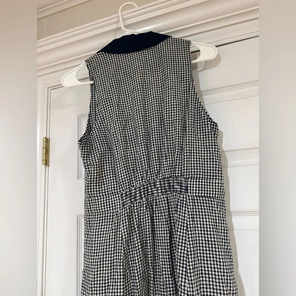 HTF Anthropologie Navy Blue Linen Cotton Gingham Camellia Collared Dress Size 10 - Picture 12 of 13